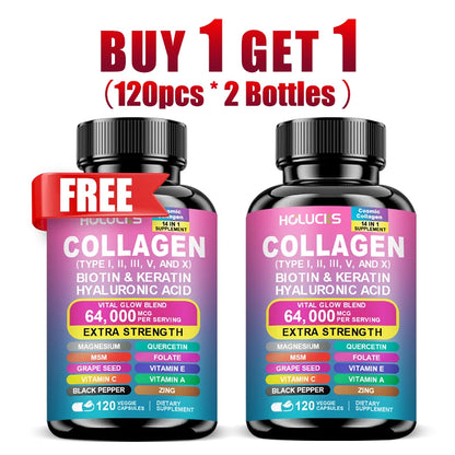 Collagen Capsules with Vitamin A C E Biotin, Support Skin Nail Joint Health, Hair Growth, Anti Aging, Firming, Whitening, Energy