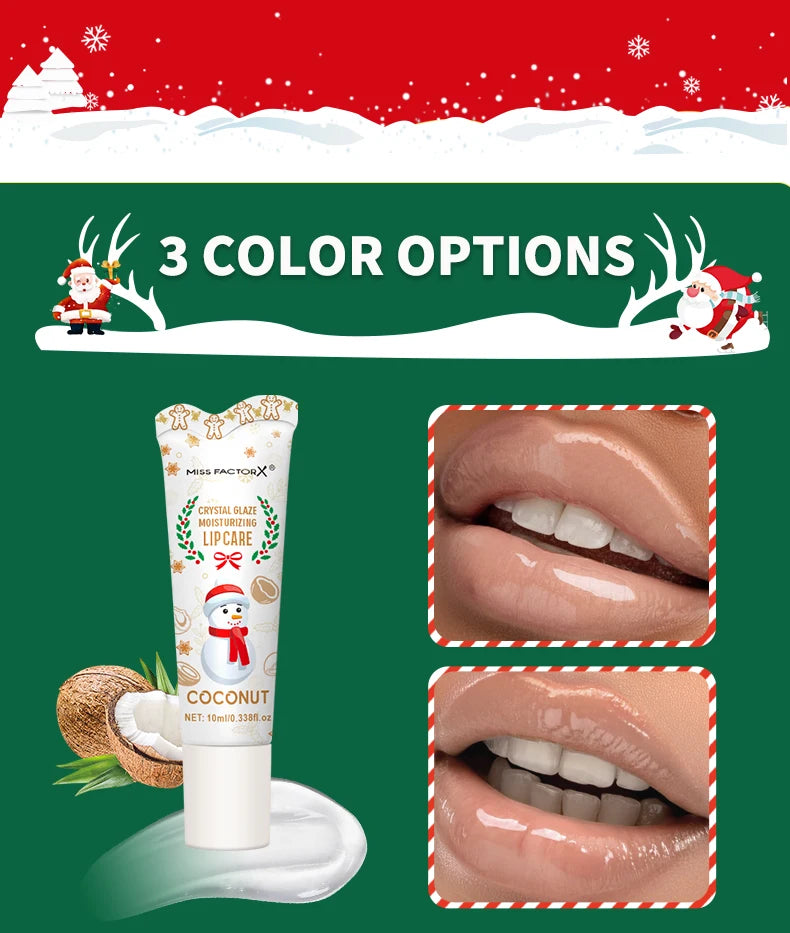 3-piece Christmas card lipstick set -3 flavors (coconut, raspberry, aloe) lasting moisturizing and luster, portable belt