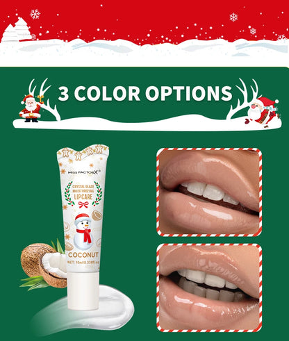 3-piece Christmas card lipstick set -3 flavors (coconut, raspberry, aloe) lasting moisturizing and luster, portable belt