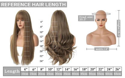 NAMM Costume Wig Synthetic Body Wavy Dark Brown Wig For Women Daily Use High Density Layered Hair Wigs With Fluffy Bangs