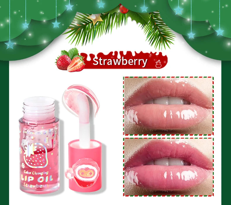 Christmas lip gloss gift box, long-lasting moisturizing and color changing lip oil, high gloss effect lip gloss 5- pieces