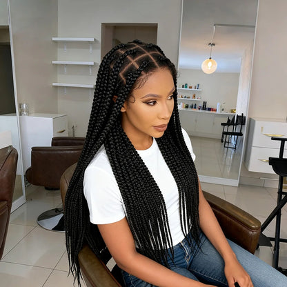 36inch Box Braided Wigs Synthetic Full Lace Braiding Hair Wigs Knotless Lace Frontal Braids Wig with Baby Hair for Black Women