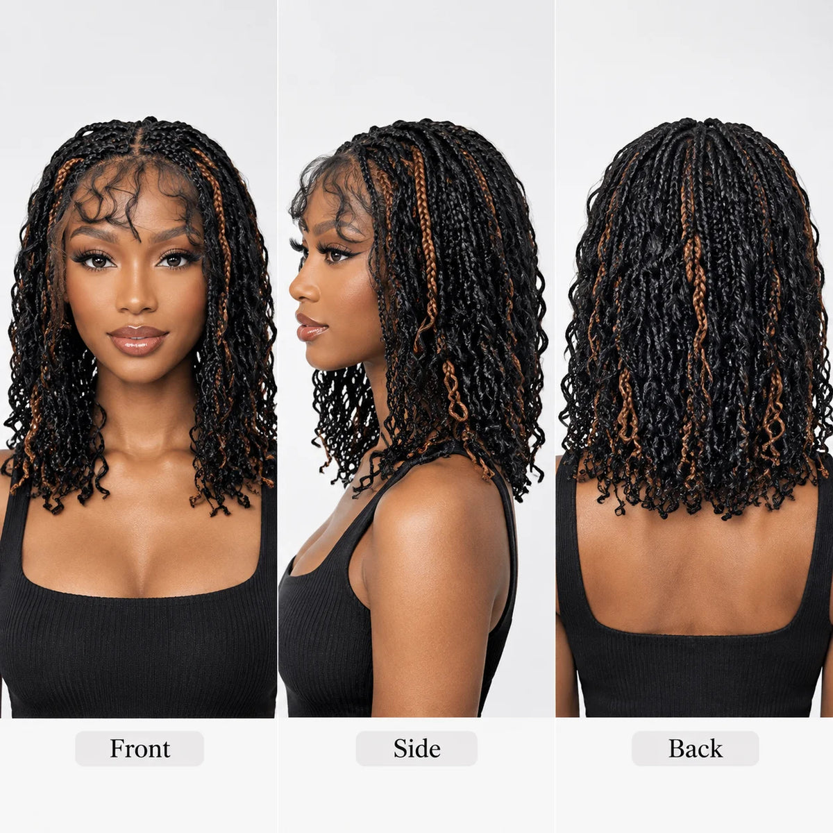 Synthetic Full Lace Braided Wigs Spring Twist Wig for Black Women 14 Inch Short Bob Knotless Box Braids Double Lace Twist Wigs