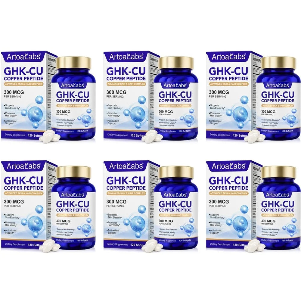 Liposomal GHK-Cu Copper Peptide 300mcg – Skin & Hair Anti-Aging Softgels with Biotin, Phytoceramides, Hyaluronic Acid 120 Count