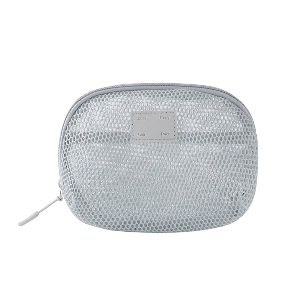 Casual Nylon Cosmetic Bag With Zipper Hand-held Mesh Makeup Bags Multipurpose Mesh Storage Pouch Women