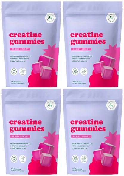 Berry Flavor Creatine Monohydrate 5g Gummies - Zero Sugar 36 Count Non-GMO Gluten Free Vegetarian Supplement for Fitness And Bod