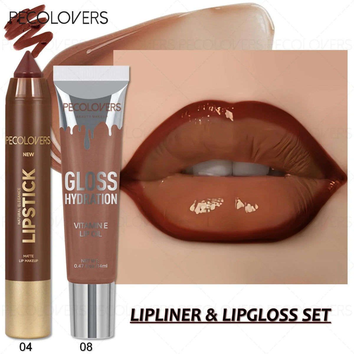 2PCS/Set Lip Liner and Gloss Duo Smooth and Hydrating - Offers Long-Lasting, Vivid Color with A Moisturizing Shine Suitable for Various Looks