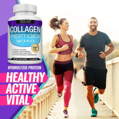 Multi Collagen Peptides Pills 1800 Mg Complex - Type I, II, III, V, X Premium Collagen Complex for Better Skin & Hair, Strong Jo
