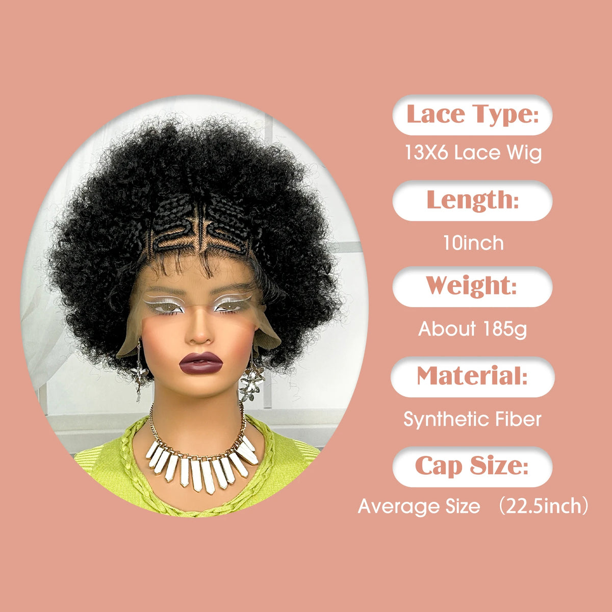 13x6 Lace Front Braids Wig with Baby Hair Synthetic Afro Curly Cornrow Braided Short Wigs for Black Women Natural Lace Bob Wigs