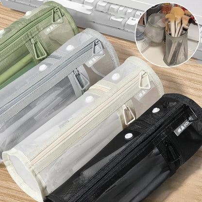 【Mesh Dual-use Makeup Brush Storage Bag Portable Brush Case Large Capacity Brush Bucket Holder Travel Stand-up Pouch】