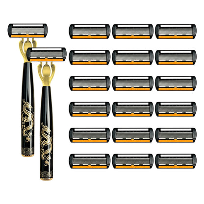 Men's Manual Safety Razor Set, Featuring 6-Layer Stainless Steel Blades and an Aloe vera Lubricating Strip | Perfect as a Gift.
