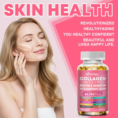 Multi-Collagen Biotin Keratin Skin Care-Women's Collagen Supplement-Hyaluronic Acid,Vitamins C&E- Skin,Hair,Nails&Joint Support