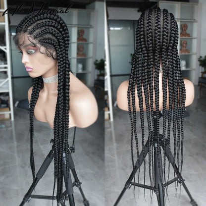 Ombre Silber Grey Full Lace 11 Braids Braided Wig With Baby Hair Box Braiding Wig African Long Synthetic Hair Knotless Wig