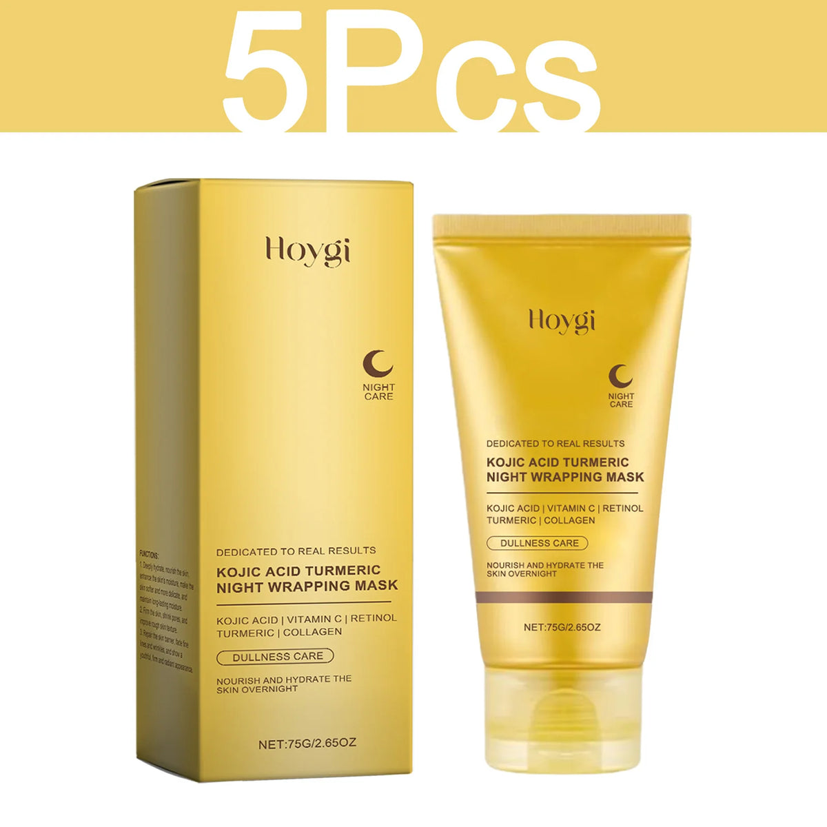 HOYGI Kojic Acid Turmeric Mask Overnight Peel off Mask Collagen Nourishing Hydrating Shrink Pores Brighten Dullness Skin Care