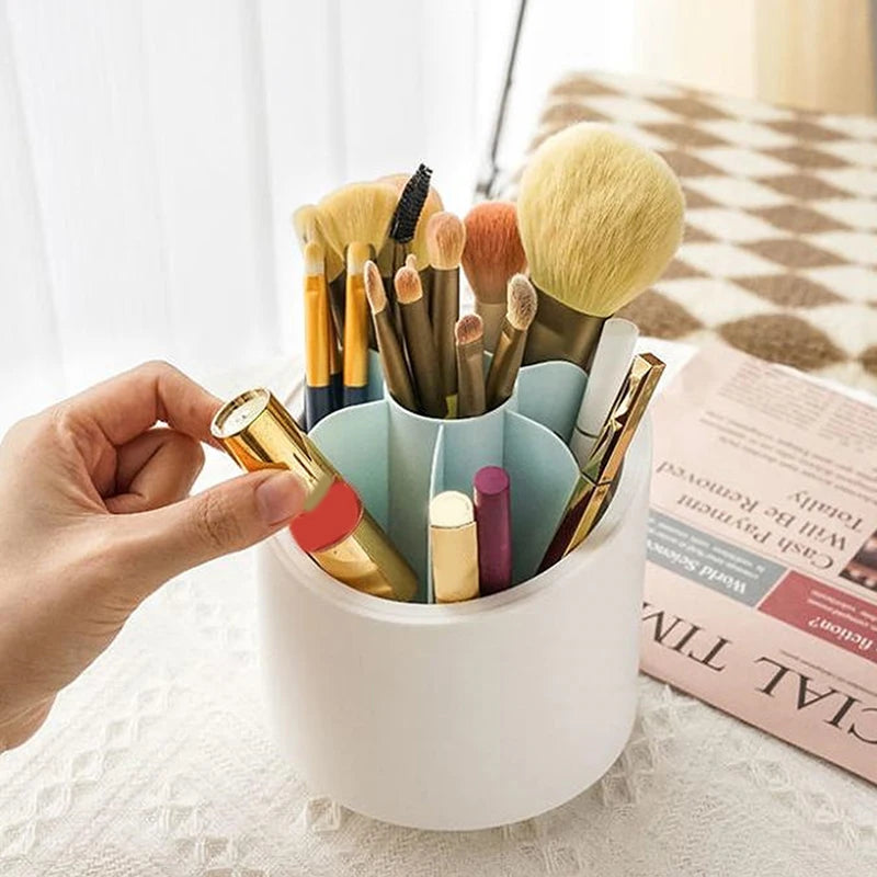 360° Rotating Makeup Brush Bucket With Dust-proof Cover Cosmetic Storage Box