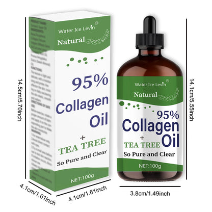 Tea Tree Collagen Oil 95% Pure Collagen Infusion. Smoothes Nourishes Skin. Lightweight Non-Greasy Feel. 100g Clear Formula.