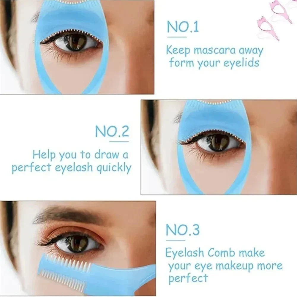 3 in 1 Portable Eyelash Makeup Tool Lash Curler Anti Smudge Mascara Shield Guard Eyeliner Holder Eye Beauty Cosmetic Accessory