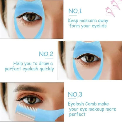 3 in 1 Portable Eyelash Makeup Tool Lash Curler Anti Smudge Mascara Shield Guard Eyeliner Holder Eye Beauty Cosmetic Accessory