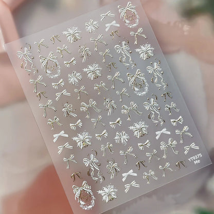 2026 New 5D Embossed Garland/Christmas Tree Nail Stickers White Snowflakes Bow Star Nail Decals Self-Adhesive Xmas Nail Decor