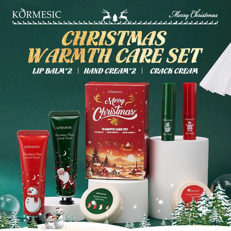 6PCS/Box Christmas gift box, lip balm hand Foot cream set, deeply hydrating lip moisturizer, lip color brighten, gift to women