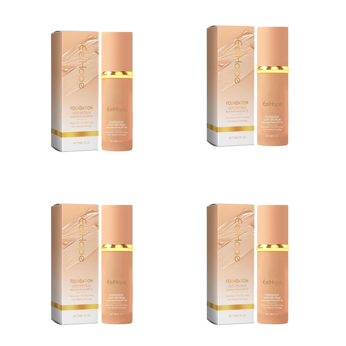 4-in-1 Foundation Liquid Makeup Hydrate Full Coverage Concealer Spf 50 Light Spectrum Sunscreen Serum Repair Moisturizing Primer