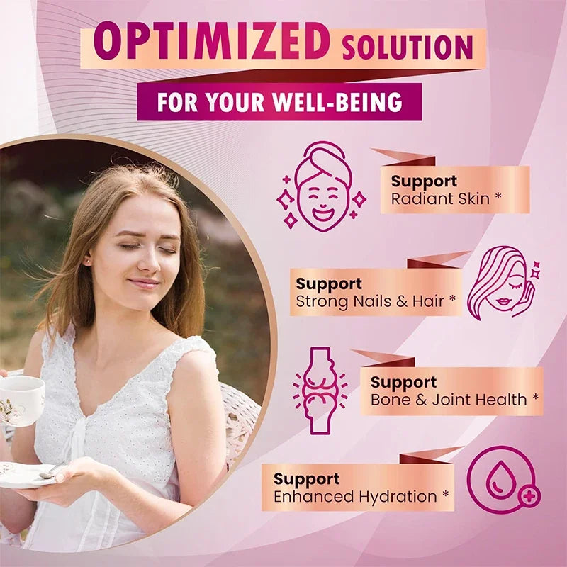 Collagen Capsules with Vitamin A C E Biotin, Support Skin Nail Joint Health, Hair Growth, Anti Aging, Firming, Whitening, Energy