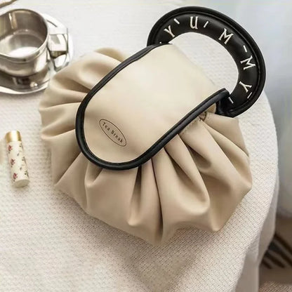 Large Capacity Portable Drawstring Cosmetic Bag for Women, Travel Daily Use Toiletry Storage Pouch Makeup Organizer