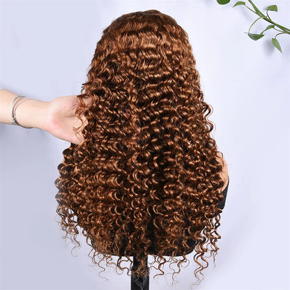 T1B/Orange Deep Wave Lace Closure Wig For Women Ombre Orange Lace Closure Human Hair Wigs With Baby Hair Remy Preplucked HairUGo