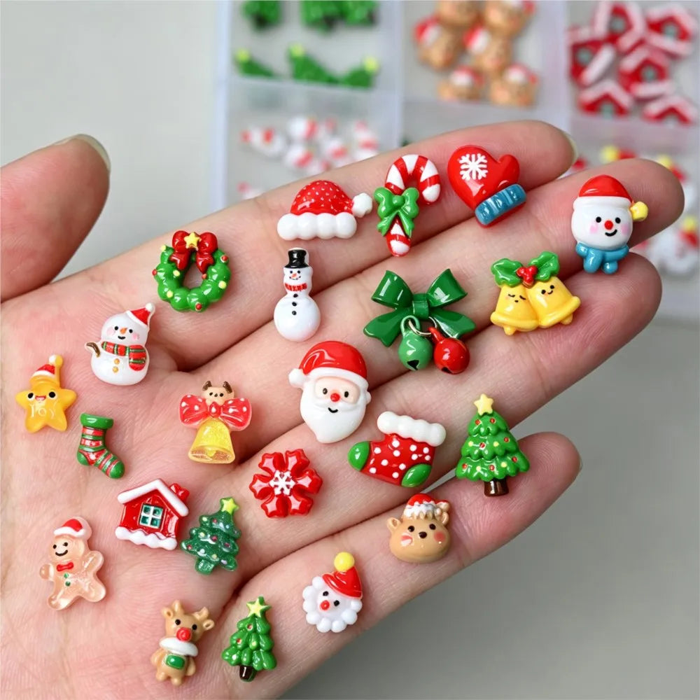 12grid 3D Kawaii Christmas Nail Charms Cute Santa Claus Snowman Bell Stocking Elk Wreath Nail Gems Resin Xmas Manicure Carft D2$