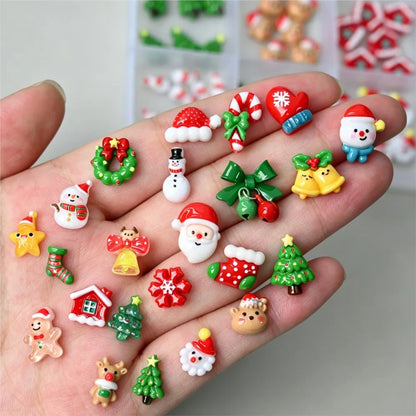 12grid 3D Kawaii Christmas Nail Charms Cute Santa Claus Snowman Bell Stocking Elk Wreath Nail Gems Resin Xmas Manicure Carft D2$