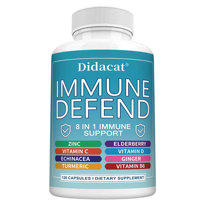 8 in 1 Immune Defense Support, Immunity Capsules Supplement with Echinacea, Vitamin C, D, Turmeric Curcumin & Ginger