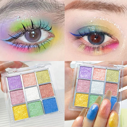 9-Color Chameleon Eyeshadow Makeup Palette Multi-Chrome Fluorescent Metallic Shiny Eye Shadow Easy-To-Apply Highgloss Powder
