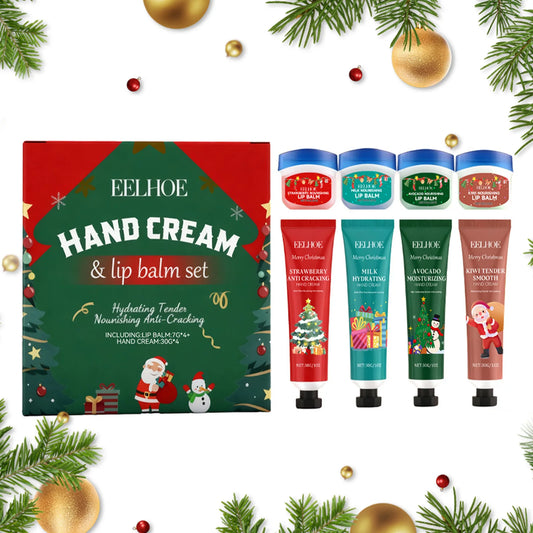 Christmas Hand Cream Lip Balm Set Gift Box Nourishing Moisturizing Anti-dry Cracked Softening Skin Festive Holiday Present