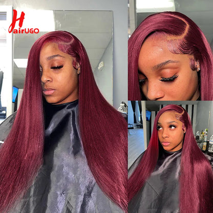 99J Straight 13x4 Lace Front Wigs Human Hair Brazilian Burgundy Straight Human Hair Wigs For Woman 4x4 Lace Closure Wigs HairUGo