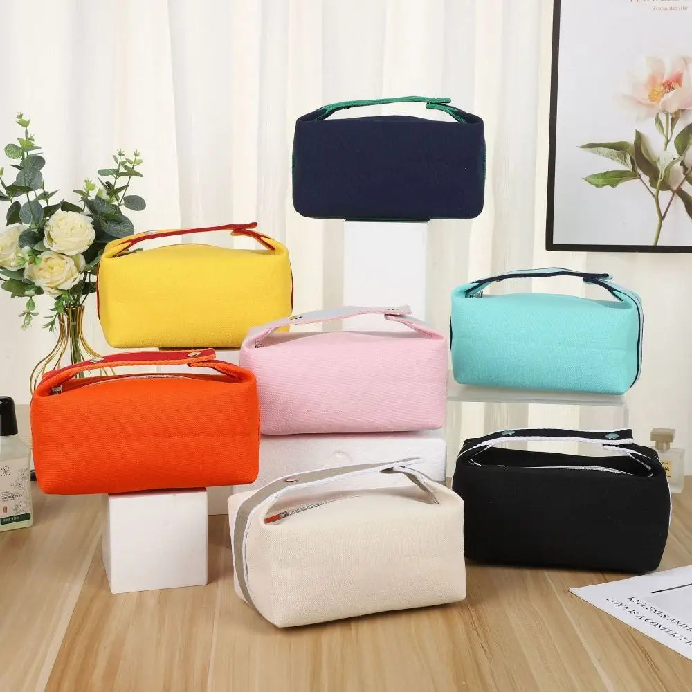 Trendy Large Capacity Cosmetic Storage Bag Portable Handheld Makeup Pouch Canvas Travel Storage Bag Cosmetic Storage