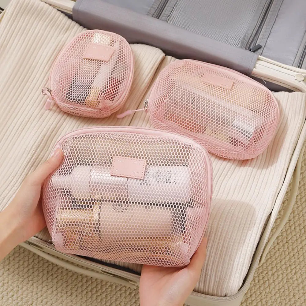 Casual Nylon Cosmetic Bag With Zipper Hand-held Mesh Makeup Bags Multipurpose Mesh Storage Pouch Women