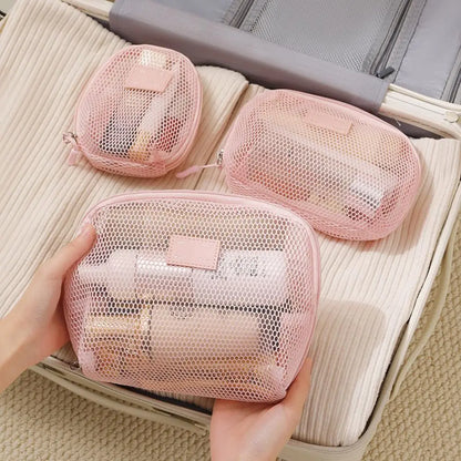 Casual Nylon Cosmetic Bag With Zipper Hand-held Mesh Makeup Bags Multipurpose Mesh Storage Pouch Women