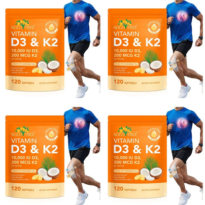 Vitamin D3 10,000 IU & K2 200 mcg Softgels Helps Maintain Healthy Bone Structure Supports Immune Health Strength & Energy 120 Ct