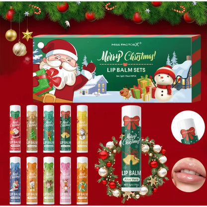 Christmas Lip Balm Set 10Pcs Multiple Flavors Moisturizing Nourishing Dry Lip Care Portable Holiday Gift Lip Balms