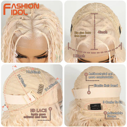 FASHION IDOL 13X4 Twist Box Braided Lace Wigs For Women Synthetic Lace Frontal Wigs Ivory White Faux Locs Goddess Braids Wigs