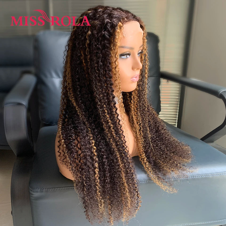 Miss Rola Brazilian Human Hair Curly Wigs 180% Density 4x4 Lace Closure Wig Kinky Curly Hair Wig Remy Pre Plucked With Baby Hair