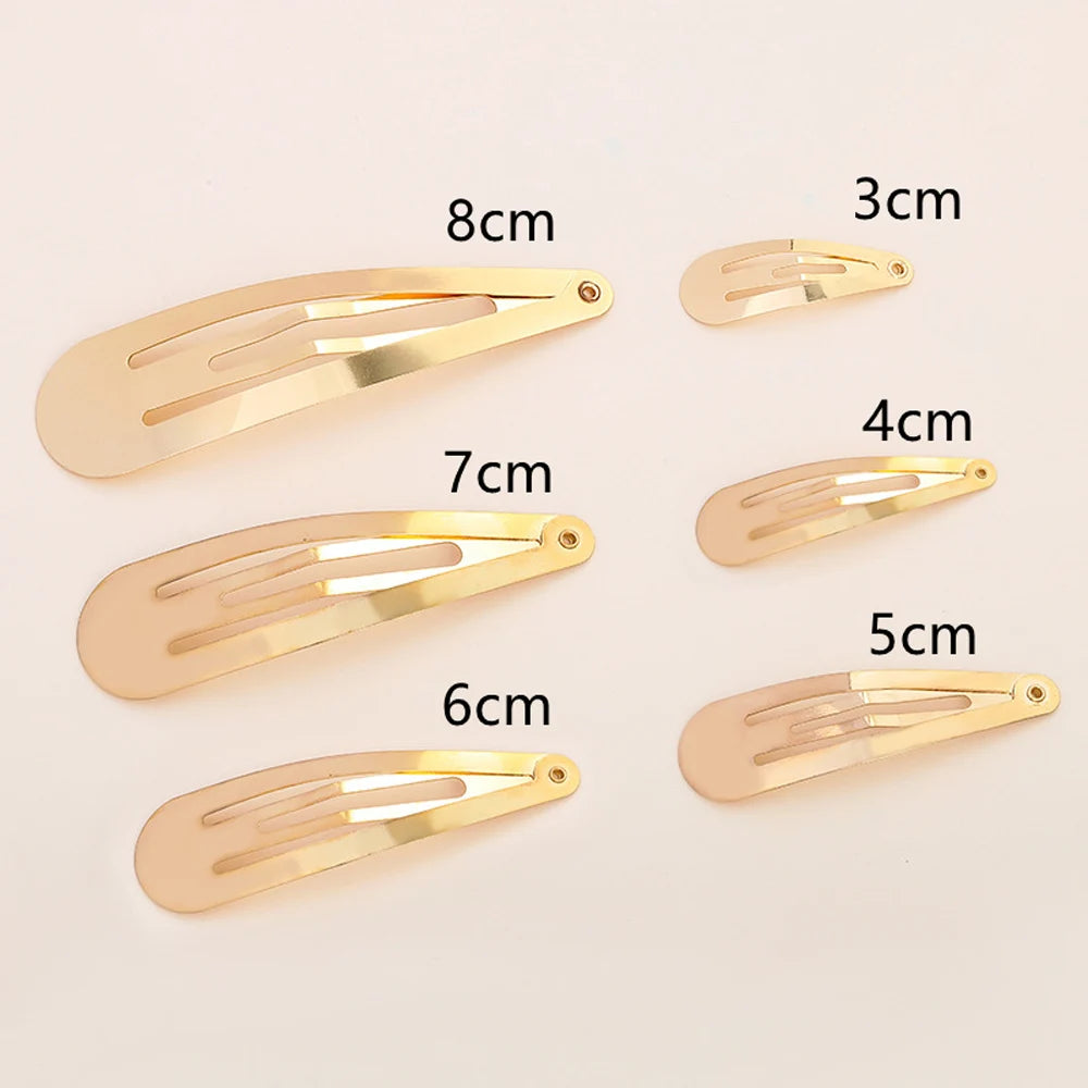 100Pcs 4cm 5cm 6cm 7cm 8cm Water Drop BB Hair Clip Gold Silver Black Snap Hairpins Barrettes for DIY Hair Accessories Headwear
