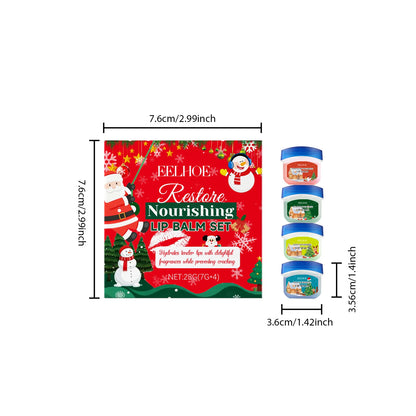 4In1 Christmas Lip Balm Gift Box Lasting Hydrating Moisturizing Repairing Anti Cracking Lip Care Kit A/W2027 Lip Care Xmas Gift