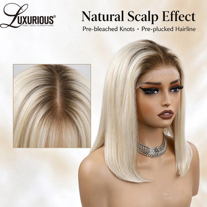 Luxurious Glueless Short Bob Human Hair Wig 5x7 Closure Transparent Lace Wigs For Women 13x4 Lace Front Platinum Blonde Bob Wig