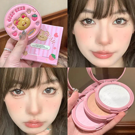 Cute Leather Concealer Powder Smooth Lasting Oil Control Matte Makeup Setting Powder Waterproof Brightening Face Pressed Powder