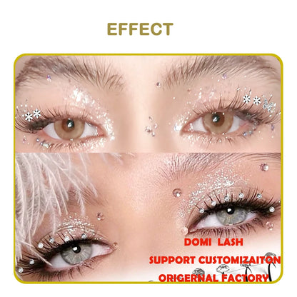 Domi Lash Christmas Cosplay Eyelashes Diamond Glitter Individual Lashes Snow Santa Cat Design False Eyelash Clusters for Party