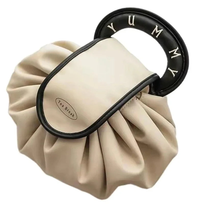 Large Capacity Portable Drawstring Cosmetic Bag for Women, Travel Daily Use Toiletry Storage Pouch Makeup Organizer