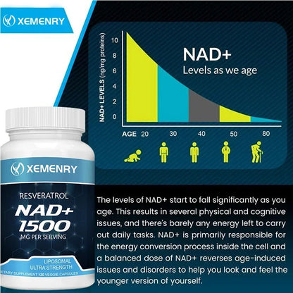 NAD+ Supplements - with Resveratrol - Natural Energy Supplement, Support Cell Health, Anti-aging, Enhance ImmunitySupplements