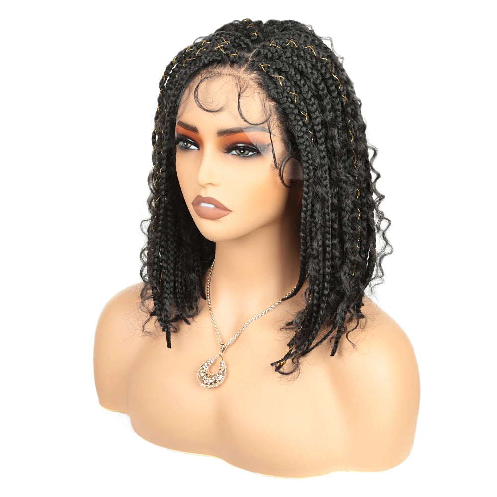 12 Inch Short Synthetic Boho Braided Wigs With Baby Hair Curly Lace Front Wigs for Black Women Box Braiding Wig Natural Looking