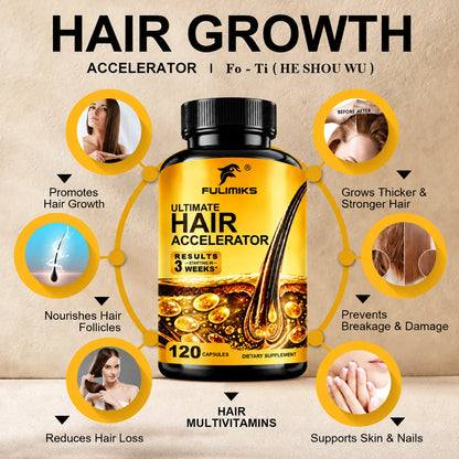 Hair Accelerator Supplement, Support Thicker & Fuller Hair, for Skin & Nails Health, Hair Growth, with Biotin & Marine Collagen